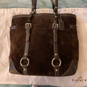 Coach Chocolate Brown Suede Leather Shoulder Tote Bag H0820-F12836